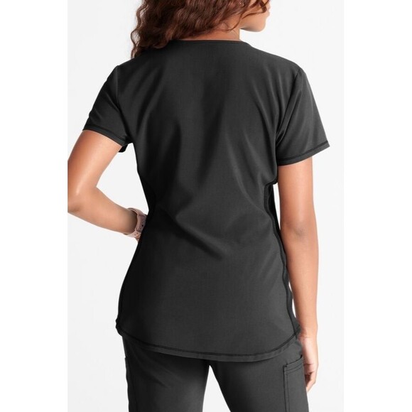 NWT Women’s Cherokee Snap Front Henley Scrub Top Black Small CK749A - Picture 4 of 4